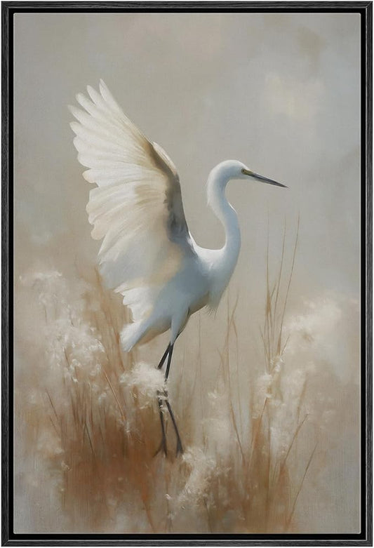 MUDECOR Framed Canvas Print Wall Art Elegant Crane in Flight Illustrations Minimalism Decorative Relax Colorful for Living Room, Bedroom, Office - 16"x24" BLACK
