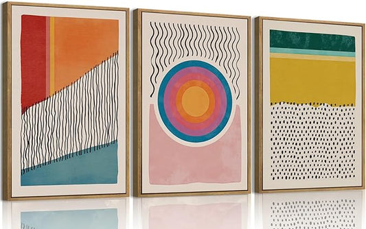 myusuar 3 Piece Large Modern Abstract Canvas Framed Wall Art For Living Room, Midcentury Minimalist Boho Wall Art Decor Posters Prints For Bedroom Office, 12x16in