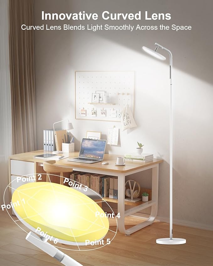 LED Floor Lamp, 36W Super Bright Standing Lamp with Remote & Touch Control, 69" Stepless Dimmable Torchiere Tall Lamp, 350° Rotating Head Floor Lamp for Bedroom, Living Room, Office, White