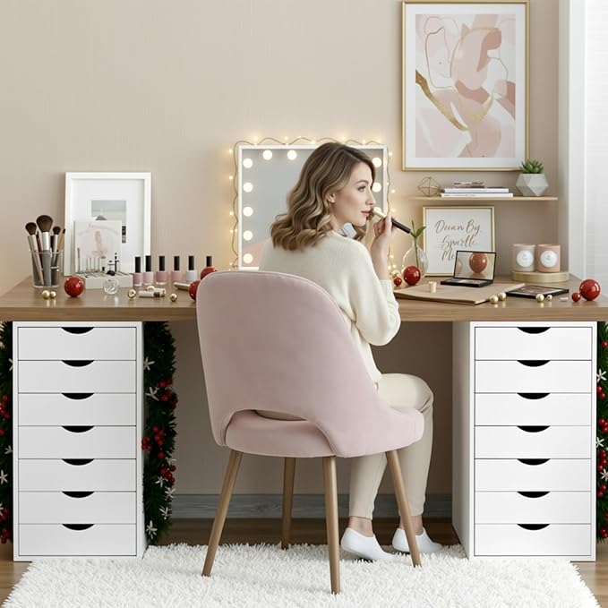 TUSY 7 Drawer Storage Organizer on Wheels, Mobile File Cabinet with Locking Casters, Tall Chest of Drawers for Home Office, White Rolling Storage Drawers for Office Supplies