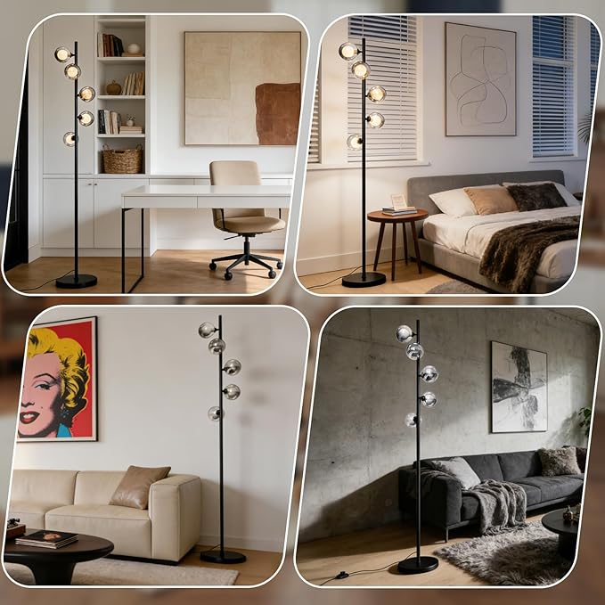 Tripod Floor Lamp with Shelves, RGBW Color Changing LED Bulb Included, Remote & App Control, Mid Century Modern Standing Light, E26 Base,Boho Copper Finish for Living Room, Bedroom, Office