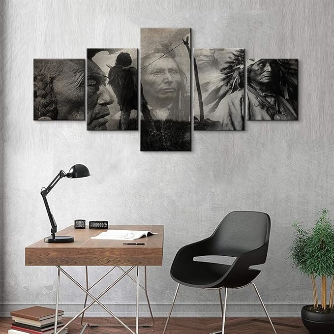 5 Native American Chiefs Posters - Framed, Ready to Hang for Bedroom Decor (50''W x 24''H)
