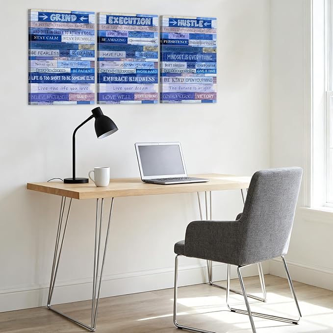 YOUHONG 3 Pieces Inspirational Wall Decor Quotes Motivational Wall Decor Motivational Posters Grind Execution Hustle Positive Office Artwork Office Art Easy to Hang for Room (24''Wx36''Hx3)