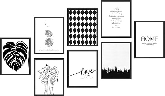 SIGNWIN Framed Poster Bathroom Decor 11"x14"x 8 Black, Wall Art Room Decor Multicolor for Living Room, Bedroom, Office Black White Monstera Leaf Love Home Typography Nature Abstract Shapes