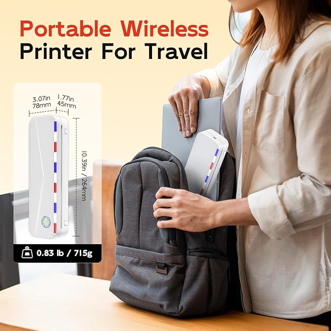 Phomemo Portable Thermal Printers for Travel, Inkless Portable Printer Support 8.5'' x 11'' US Letter Size, Wireless Printer Compatible with iOS, Android & Laptop for Office,Home,