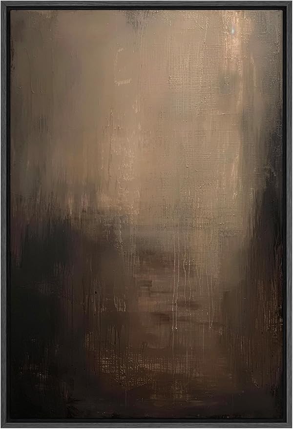 SIGNFORD Framed Canvas Print Wall Art Abstract Textured Dark Shades Illustrations Modern Art Decorative Relax for Living Room, Bedroom, Office - 24"x36" Black