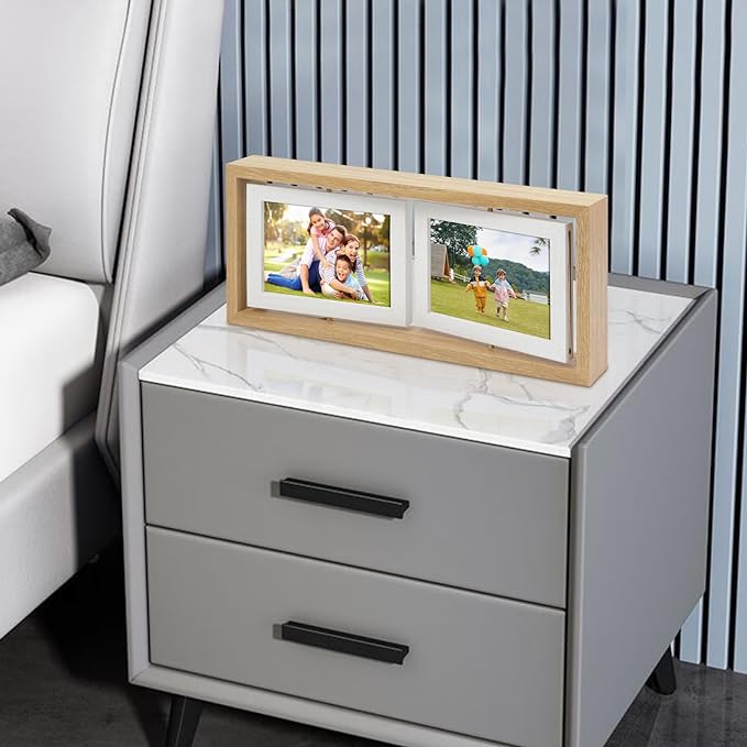 ZEEYUAN 4x6 Desk Picture Frame Rotating 4x6 Floating Photo Frame Wooden Double Side Frame Tabletop for Office Home Decor