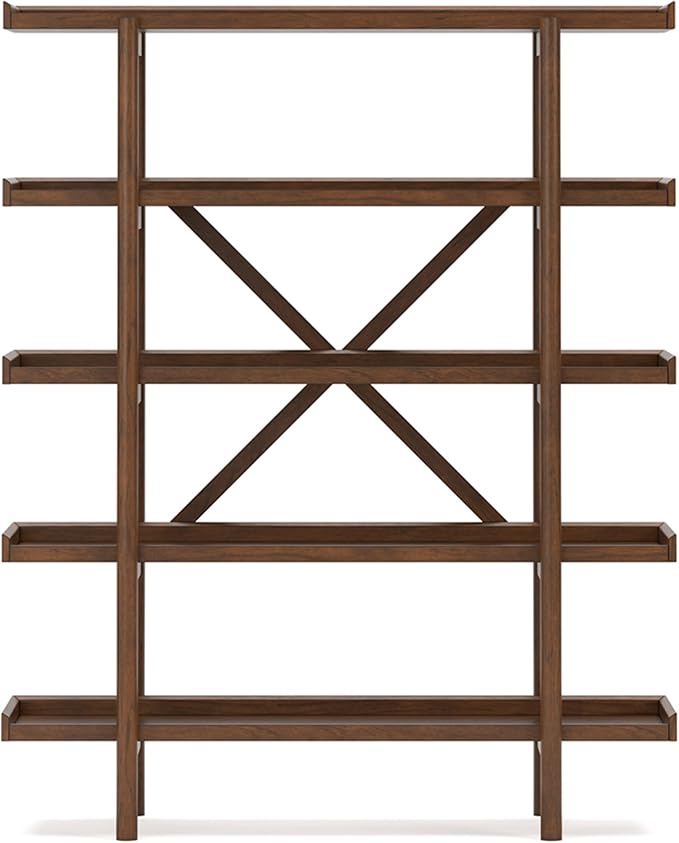 Signature Design by Ashley Lyncott Mid-Century Modern Freestanding 5-Tier 70" Etagere Bookcase, Light Brown