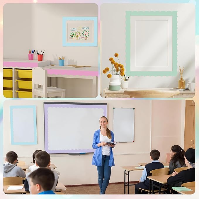 240 Ft Pastel Bulletin Board Borders Colorful Classroom Borders Scalloped Border Trim Pastel Bulletin Board Decorations for Classroom Chalkboard Home Wall Office Decoration, 6 Rolls