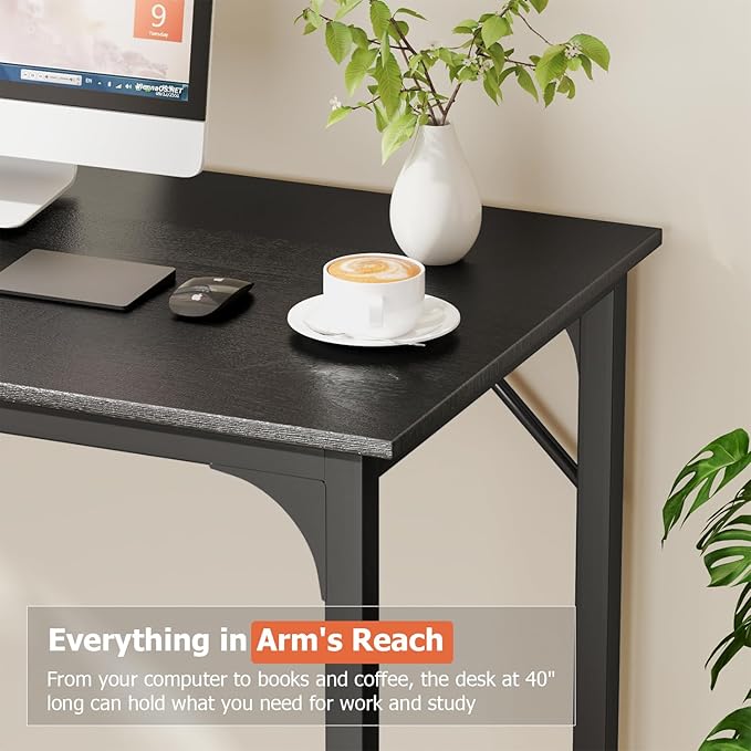 39.4" Inch Computer Desk, Home Office Desk, Modern Work Desk, Writing Desk for Small Space, Simple Desk, PC Table, Gaming Desk, Space-Saving Workstation, Black