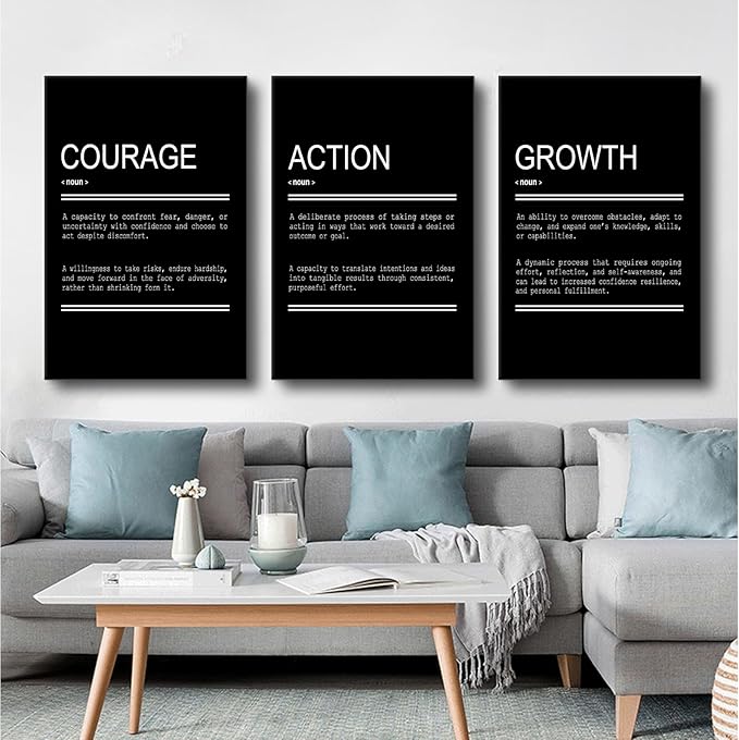 3 Pieces Motivational Entrepreneur Quotes Inspirational Canvas Wall Art Picture Painting Courage Action Growth Poster Print for Living Room Office Gym Wall Decor Stretched and Framed [72''Wx36''H]