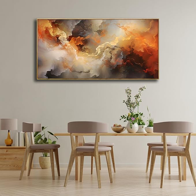 VHMING Abstract Wall Art Framed Ready to Hang Home Decor Orange White Artwork Wall Art Prints Canvas Painting Large Size for Living Room Bedroom Office Decoration 24"x48"
