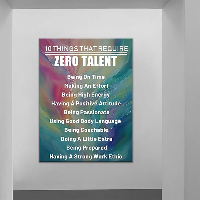 Inspirational Quotes Wall Art for Bedroom Zero Talent Motivational Wall Decor Quotes for Entrepreneurs Poster Print Artwork Use for Bedroom Living Room Framed Ready to Hang [30''Wx 40''H]