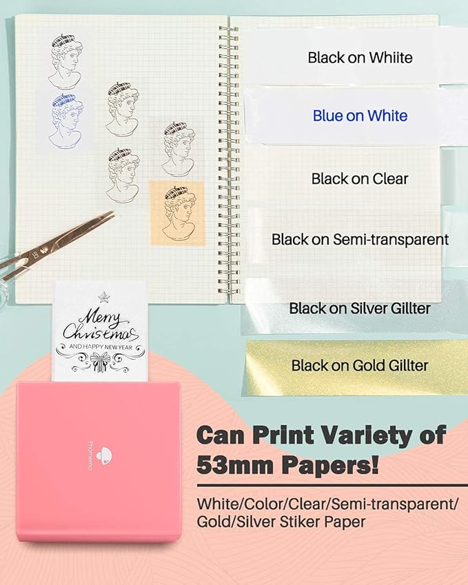 Phomemo Mini Pocket Printer- M02 Portable Thermal Tiny Photo Printer with 6 Rolls Paper, for Home, School, Office, Compatible with iOS and Android, Pink