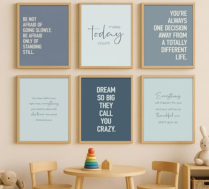 CXKAWM 6Pcs Inspirational Quotes Wall Art Motivational Inspirational Office Wall Art Decor Prints, Blue Motivational Wall Decor Trendy Retro Posters for Office Home Decoration, 12x16 Unframed