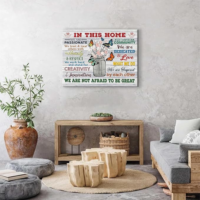 EGMAVQZY Inspirational Office Wall Art In This Office, We Are A Team Butterflies And Vases Motivational Wall Decor Suitable For Offices And Workplaces 12x16in