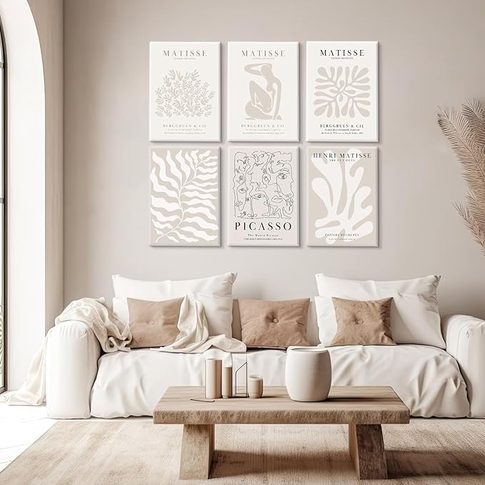 Henri Matisse Wall Art Prints Flower Abstract Canvas Pictures Aesthetic Beige Wall Art Decor Matisse Picasso Poster Gallery Vintage Painting Matisse Artwork for Bedroom 12x16 Inch Set of 6 Ready to Hang