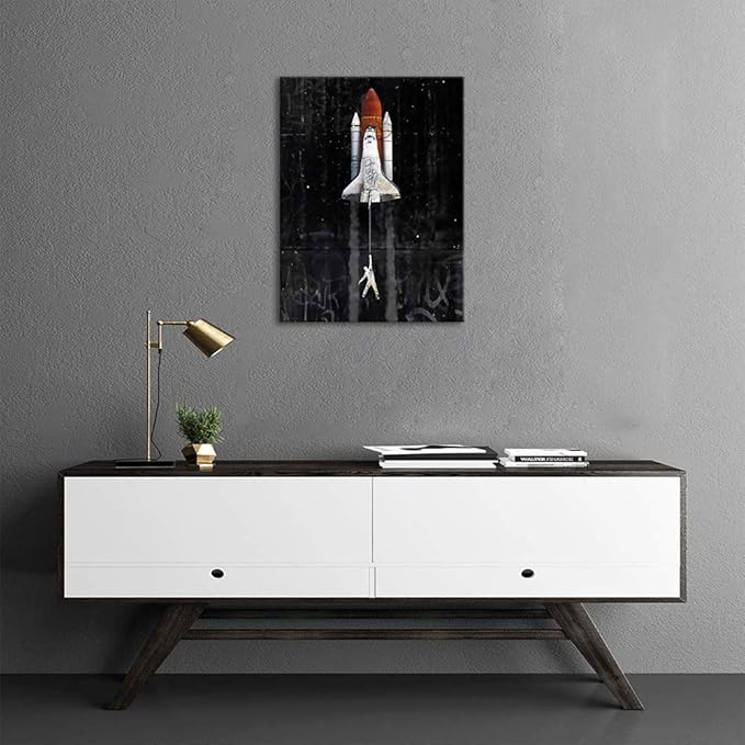 Yatsen Bridge Rocket Lift Off Canvas Wall Art, Banksy Style Framed Artwork, Modern Pop Wall Decor Stretched and Framed Ready to Hang - 18x24 inches