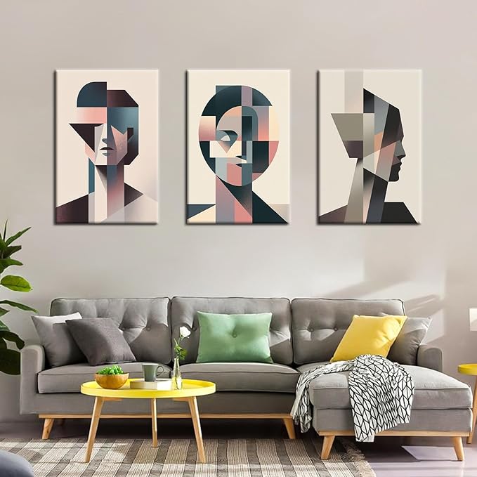 3 Separate Abstract Geometric Stitching Wall Artwork Graphic Combinations Picture Painting Modern Minimalism Poster Print for Office Home Living Room Decoration Stretched and Framed [72''Wx36''H]