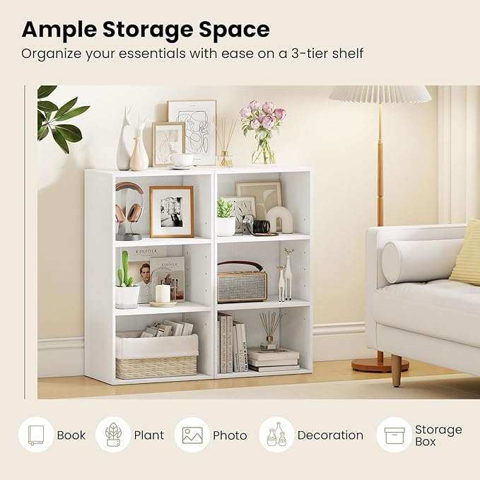 Giantex 2 Pieces 3 Shelf Bookcase, Book Shelves Open Cube Storage Cabinet Multi-Functional Home Office Bedroom Furniture Display Bookcases, White