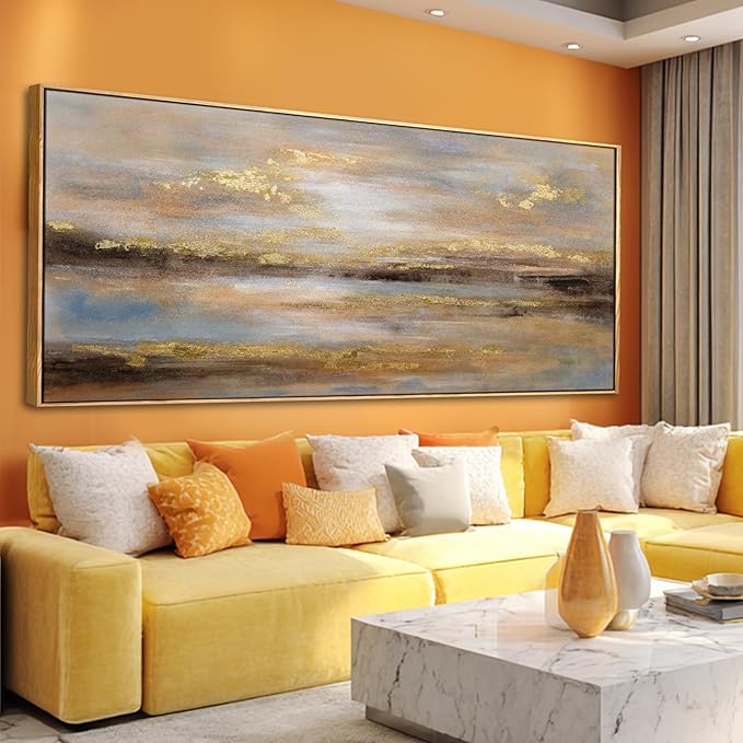 Large Framed Art Abstract Wall Art for Living Room Gold Pictures Wall Decor for Office 39"x 86" Neutral Canvas Artwork for Dining Room Modern Home Decorations
