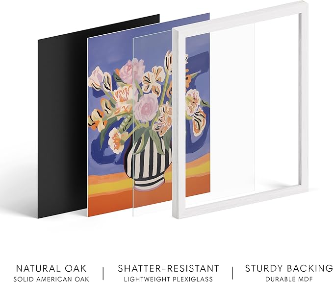 HAUS AND HUES Floral Art Wall Decor - Wildflowers Wall Art for Living Room, Floral Artwork for Bedroom Walls, Flower Painting for College Girls Dorm Room (Striped Vase, White Frame, 12x16)