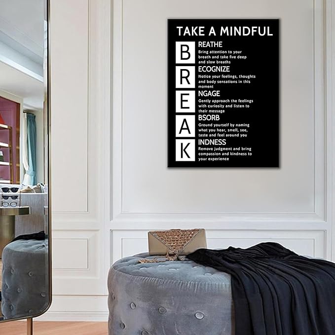 Take A Mindful Break Inspirational Canvas Wall Art Office Poster Decor Motivational Quotes Picture Painting Home Print Artwork for Living Room Workplace Classroom Gym Ready to Hang [24''Wx36''H]