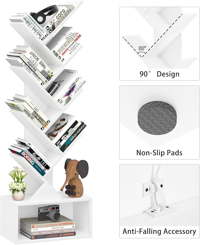 9 Tier Tree Bookshelf,Christmas Green Bookcase for Narrow Space, Storage Organizer Floor Standing Bookshelves for Books, Tall Book Case for Home Office, Living Room, Bedroom