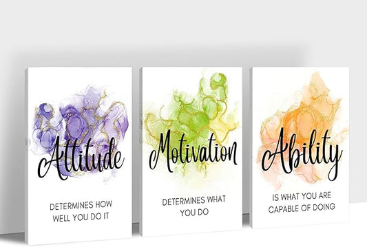 3 Piece Canvas Wall Art, Motivational Quotes Abstract Watercolor Canvas Print Pictures, Framed Artwork for Home Office Decor, 24"x36" x 3 Pcs