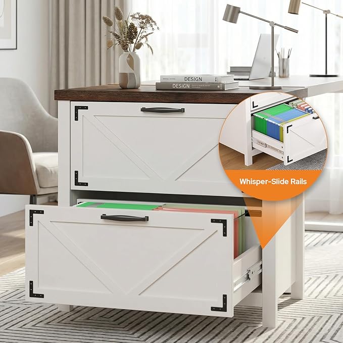 2 Drawers Lateral File Cabinet for Home Office,Farmhouse Wood File Storage Cabinets for Letter/Legal/A4 Size Hanging Files, White