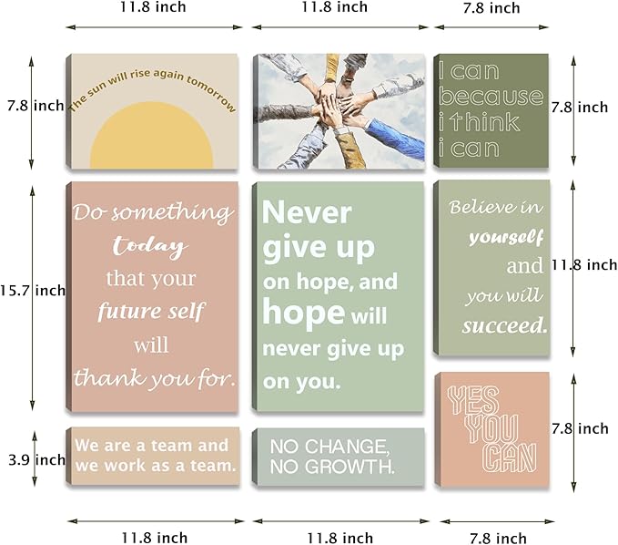 Motivational Wall Decor for Living Room Inspirational Wall Art Motivational Quotes Posters Positive Affirmation Office Wall Decor Set of 9 Canvas Prints Framed Artwork