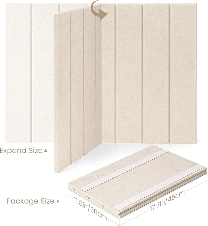 Bulletin Board, 24 x 18 inches Felt Board Decorative Pin Board, 4' x 3' Cork Board Alternative for Wall, Foldable Photo Board with 20 Pushpins - Oatmeal Stripes