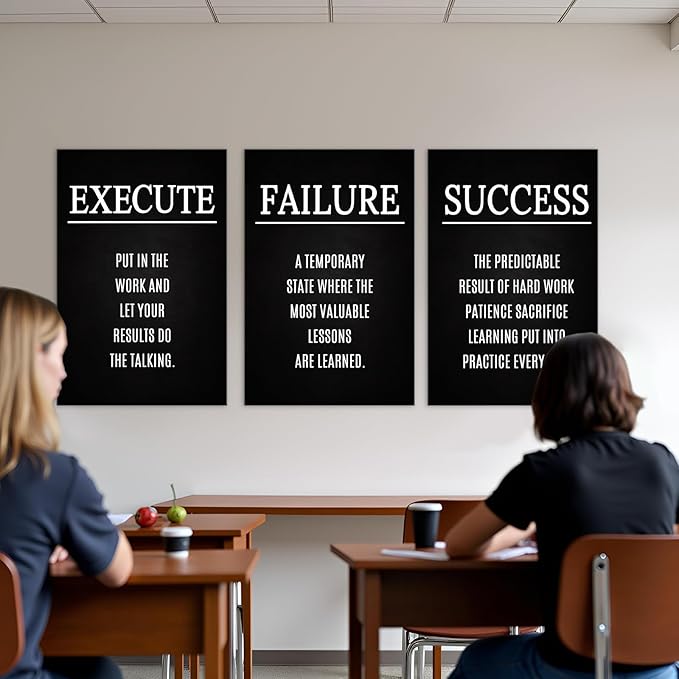 YOUHONG Motivational Wall Art Inspirational Posters for Office & Home - 24x36 Inch 3-Piece Canvas Prints with Wooden Frame, Fade-Resistant Quote Wall Decor, Positive Posters for Living Room & Bedroom