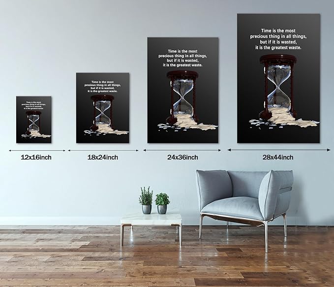 Inspirational OfficeWall Art hourglass of time Canvas Poster Entrepreneur Quotes Painting Prints on Canvas Nature Theme Poster Decoration for Work Home Office Wooden Framed Easy to Hang -28”Wx44”H