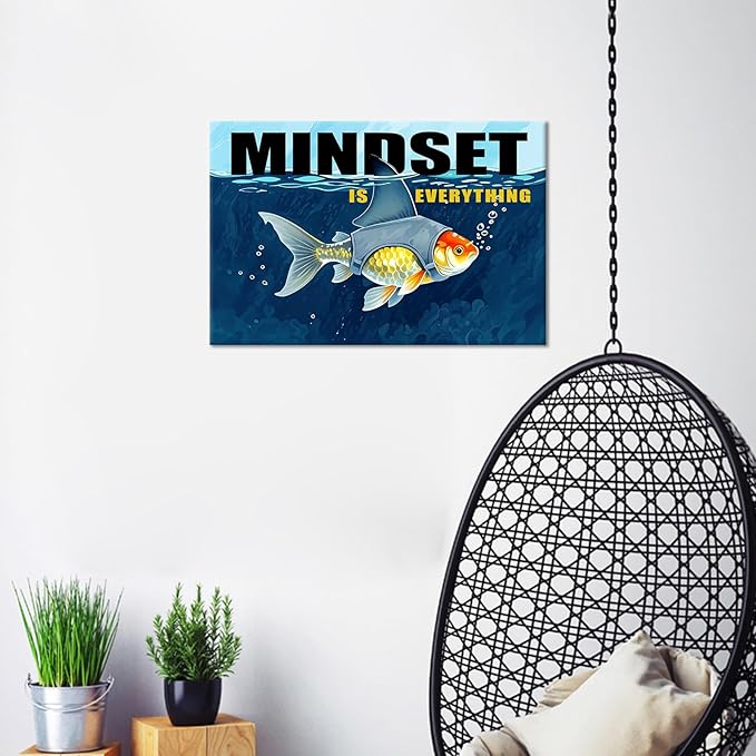 Mindset is Everything Inspirational Canvas Wall Art Home Decor Motivational Quotes Poster Print Modern Positive Theme Picture Painting Artwork for Bedroom Bathroom Stretched and Framed [18''Wx12''H]