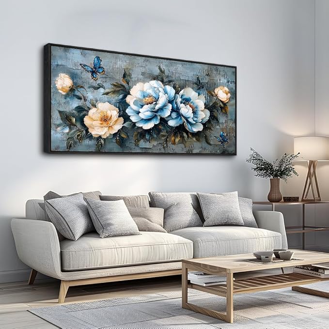 KELIYUAN Large Canvas Black Framed Wall Art Decor For Living Room Bedroom Abstract Wall Painting Flower ink painting Home Dining Room Wall Decorations Prints Posters Modern Room Home Decor 24"X48"