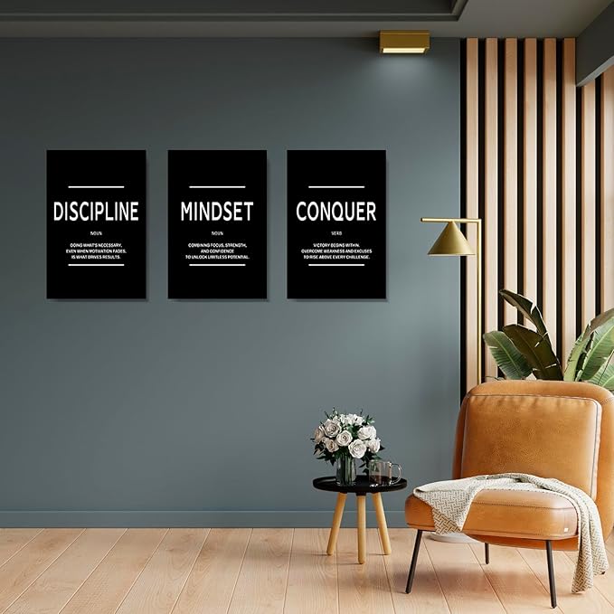 LMGOV Large Motivational Office Wall decor for Men, 16" x24" Mindset Wall Art for Bedroom, Black and White Canvas Painting for Bathroom, Positive Poster for Dorm, College, Gym