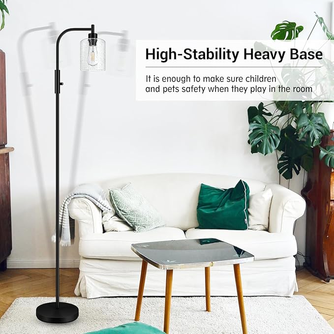 BoostArea Dimmable Standing Lamp with Seeded Glass Lampshade, 6W LED Bulb Included, Modern Industrial Lamp for Living Room, Bedroom, Office