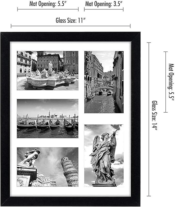 Americanflat 4x6 Collage Picture Frame with Shatter-Resistant Glass - Fits Five 4x6 Photos or Use as One 11x14 Picture Frame - Signature Collection - Collage Frames for Wall Display - Black
