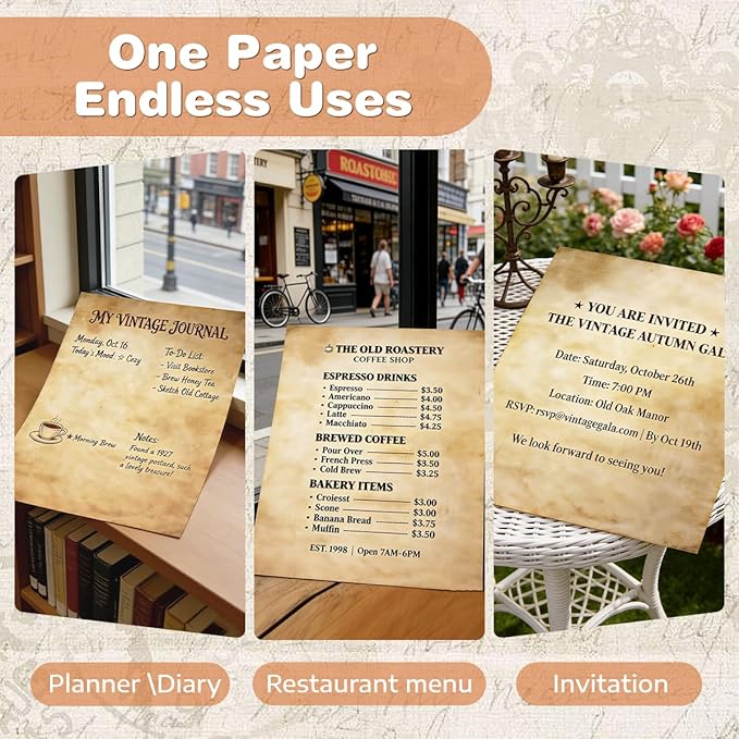 FUNCLASS 8.5'' x 11'' Printer Vintage Paper, Stationary Paper 50 Sheets, Letter Writing Stationery, Vintage Stationary for Invitations, Certificates, Diplomas, Awards, Resumes, Crafts