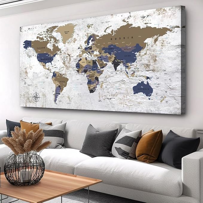 ZEYDRT Wall Art 40" x79 map of the World Painting Canvas Wall Art for Office Living Room world map Art Canvas Art Wall Decorations Prints for Background for Home Office Decoration