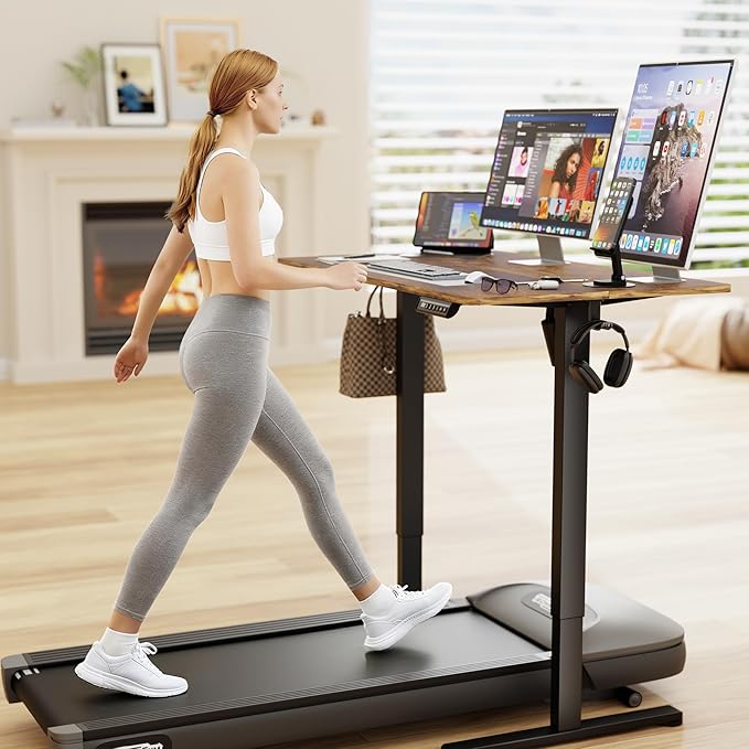 Furmax Electric Standing Desk, 40 x 24 Inches Sit Stand up Desk, Sit Stand Height Adjustable Home Office Desk with 4 Height Position Memory - with Splice Board (Rustic Brown, 40)