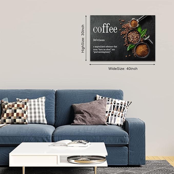 BWSPACE Coffee Bean Decor Canvas Wall Art for Kitchen, Bar, Home Office - Modern Decorations Sign Artwork Painting Ready to Hang (30x40 inches)