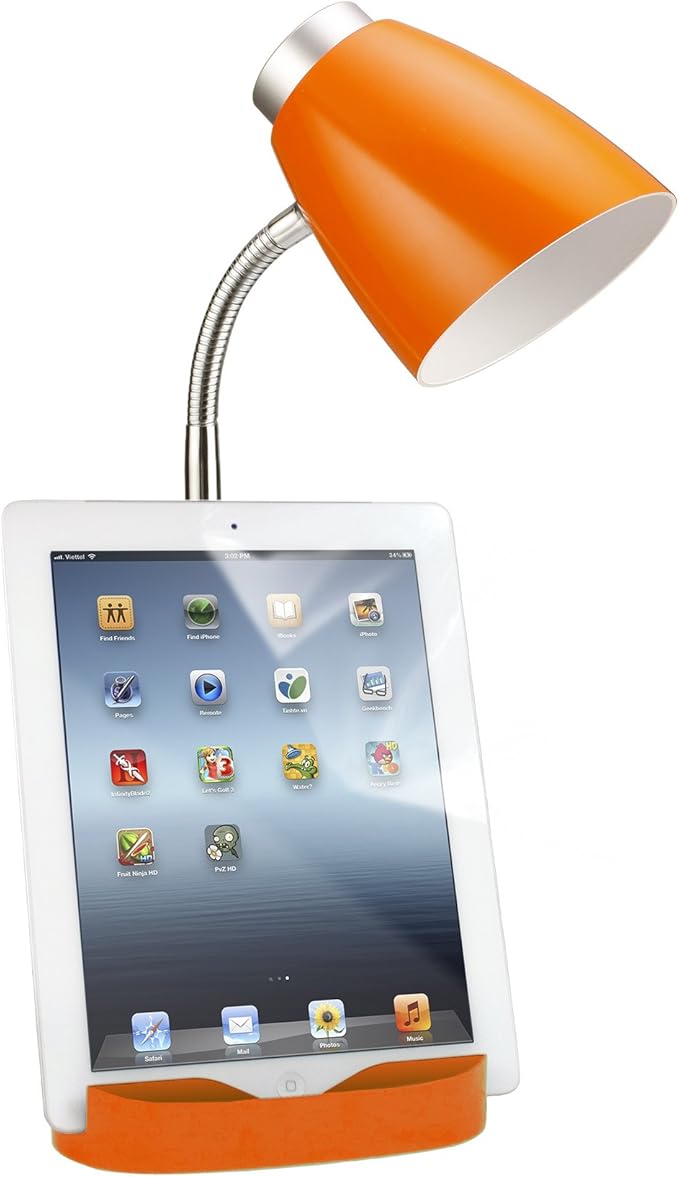 Simple Designs LD1002-ORG Gooseneck Organizer Desk Lamp with iPad Tablet Stand Book Holder, Orange (Pack of 6)