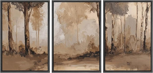 SIGNWIN Framed Canvas Print Wall Art Set Warm Neutral Woodland Trees Abstract Illustrations Modern Art Decorative Nordic Abstract for Living Room, Bedroom, Office - 24"x36"x3 Black