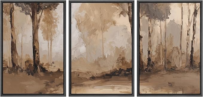 SIGNWIN Framed Canvas Print Wall Art Set Warm Neutral Woodland Trees Abstract Illustrations Modern Art Decorative Nordic Abstract for Living Room, Bedroom, Office - 16"x24"x3 Black