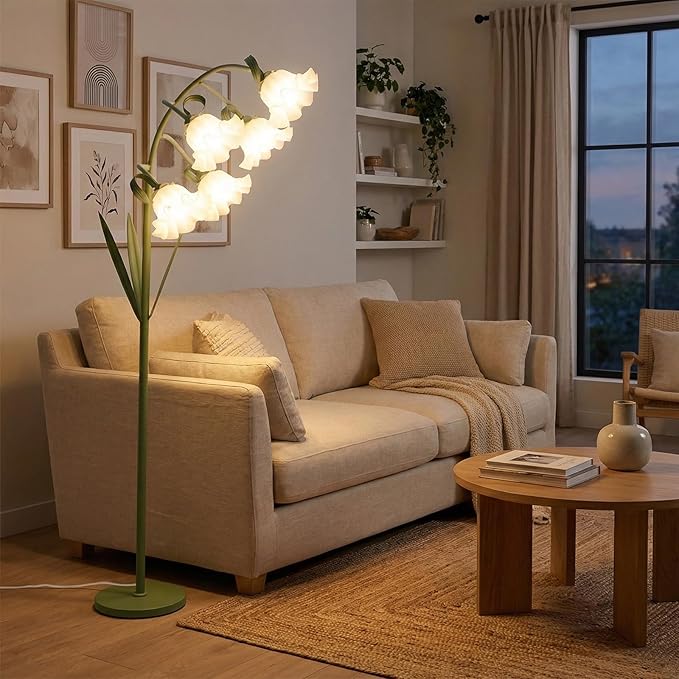 Flower Floor Lamp for Living Room, Arc Floor Lamp with 5 E26 LED Bulbs, Cute Green Floral Standing Lamp with 3 Color Modes, Foot Switch, Tall Modern Lamp for Kids Girls Bedrooms
