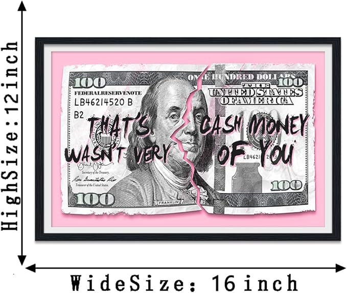 Money Wall Art Pink Dollar Posters Inspirational Entrepreneur Canvas Print Artwork Motivational Wall Decor Suitable for Office Living Room Decor Ready to Hang 12X16inch