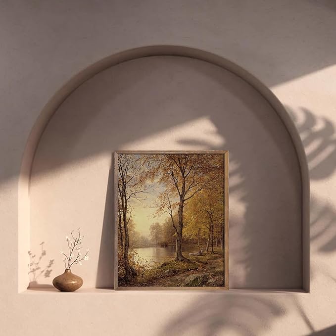 Kizbook Vintage Fall Wall Art Prints, Farmhouse Wall Decor Autumn Landscape Oil Painting, Moody Fall Wall Decor Pictures for Gallery Kitchen Bathroom Wall Decor(8" x 10"-UNFRAMED)