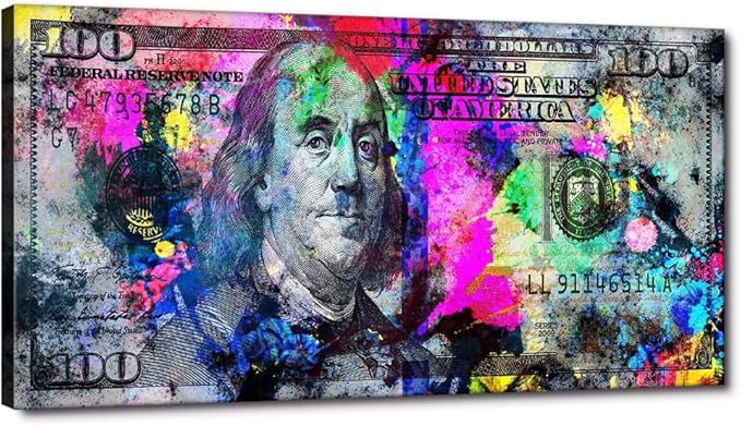 Yatsen Bridge Motivational Canvas Wall Art Large Size Painting 100 Bill Cash Benjamin Franklin Dollar Posters and Prints Home Decor for Living Room Bathroom Kitchen, 48" x 24"